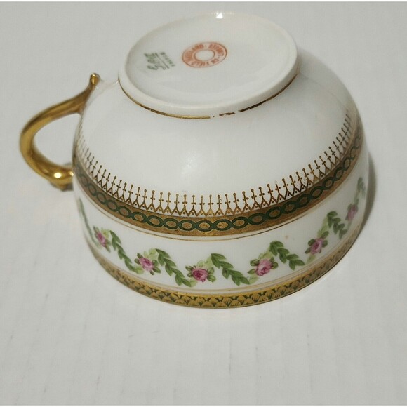 Goa France Che Field Haviland Limoges Cup with Saucer Rose Garland Green Gold - Picture 8 of 14